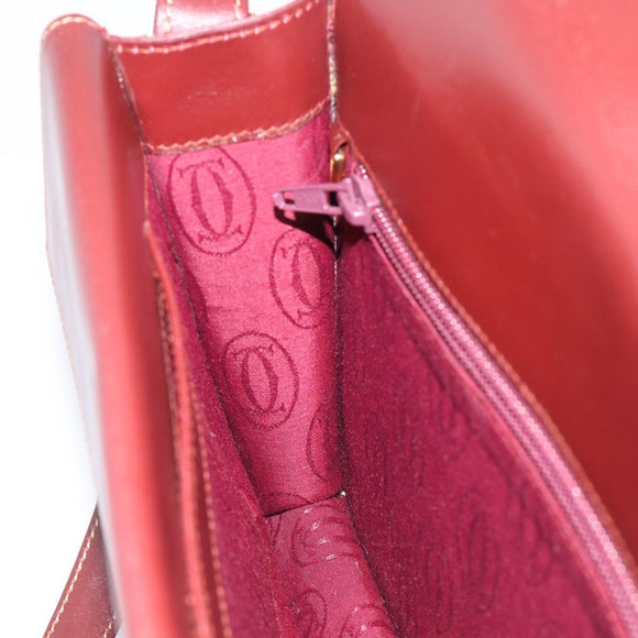 Cartier Shoulder Bag Leather Bordeaux Gold Auth ki7016V