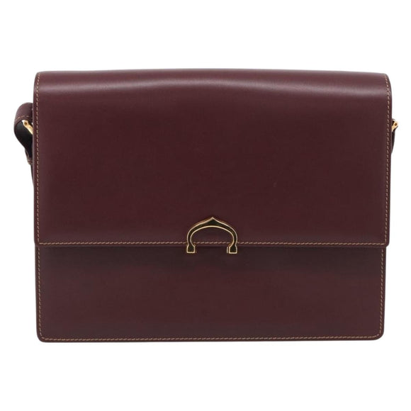 Cartier Shoulder Bag Leather Bordeaux Gold Auth ki7016V