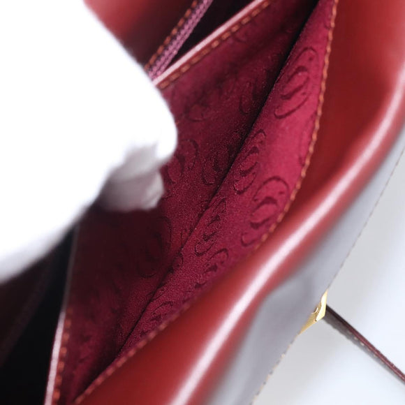 Cartier Shoulder Bag Leather Bordeaux Gold Auth ki7016V