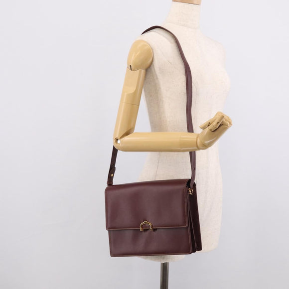 Cartier Shoulder Bag Leather Bordeaux Gold Auth ki7016V