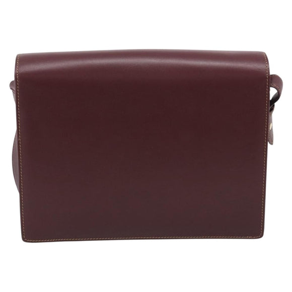 Cartier Shoulder Bag Leather Bordeaux Gold Auth ki7016V