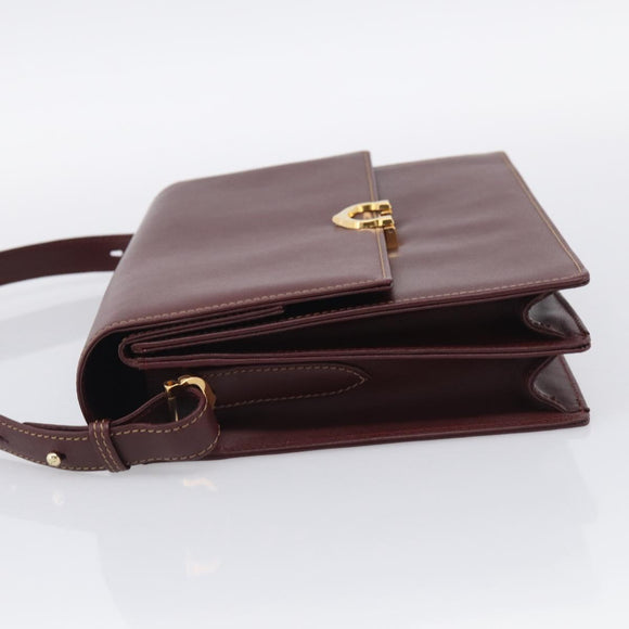 Cartier Shoulder Bag Leather Bordeaux Gold Auth ki7016V