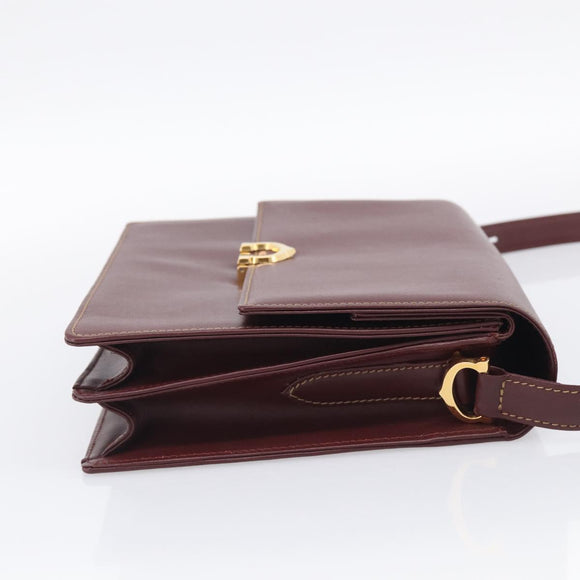 Cartier Shoulder Bag Leather Bordeaux Gold Auth ki7016V