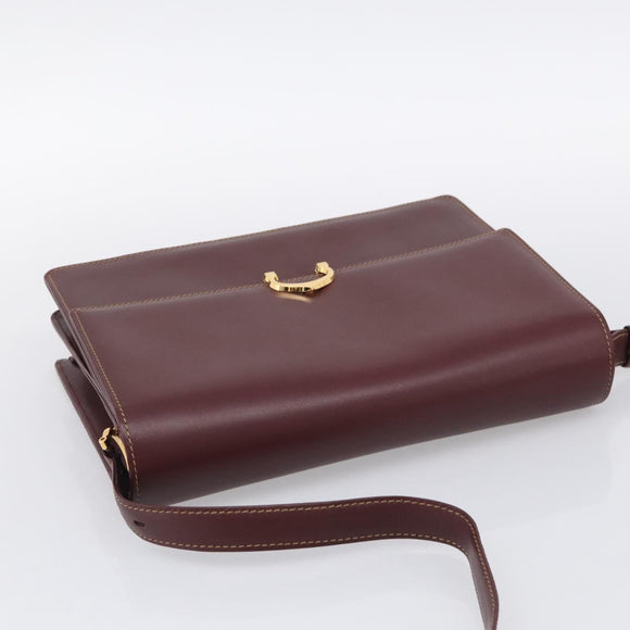 Cartier Shoulder Bag Leather Bordeaux Gold Auth ki7016V