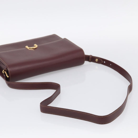 Cartier Shoulder Bag Leather Bordeaux Gold Auth ki7016V