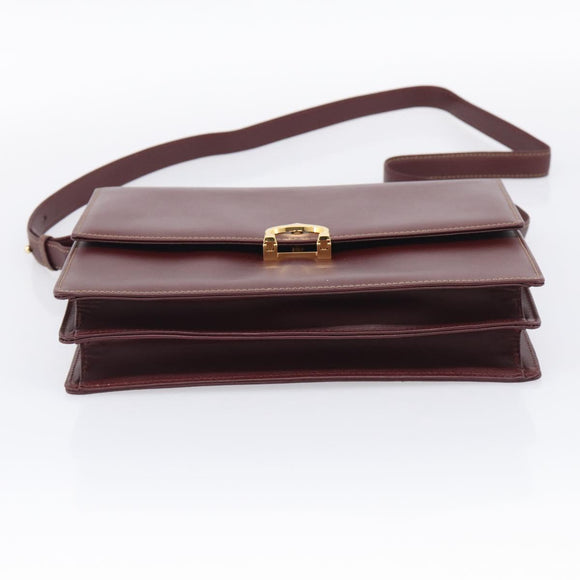 Cartier Shoulder Bag Leather Bordeaux Gold Auth ki7016V