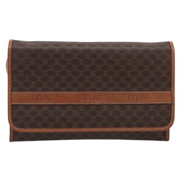 CELINE Macadam Canvas Shoulder Bag PVC Leather Brown Gold Auth ki7021A