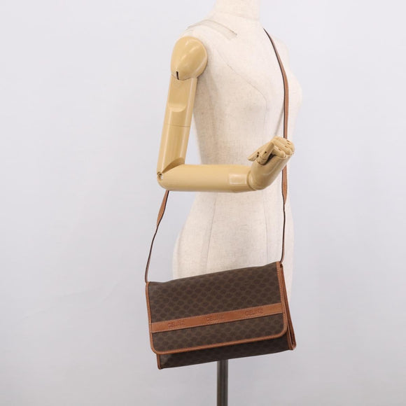 CELINE Macadam Canvas Shoulder Bag PVC Leather Brown Gold Auth ki7021A
