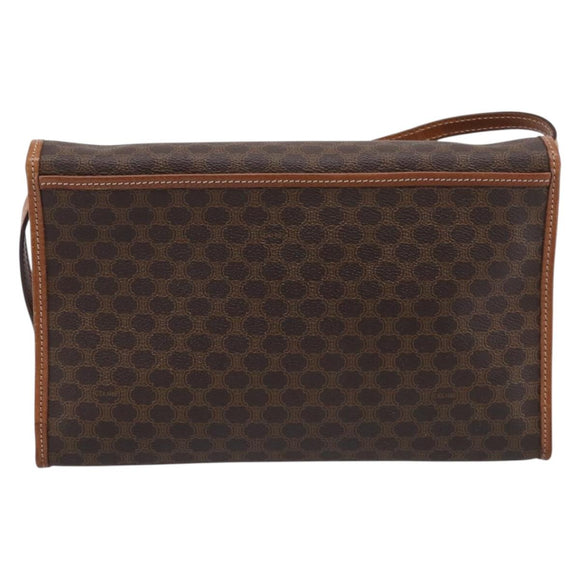 CELINE Macadam Canvas Shoulder Bag PVC Leather Brown Gold Auth ki7021A