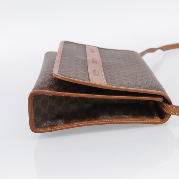 CELINE Macadam Canvas Shoulder Bag PVC Leather Brown Gold Auth ki7021A