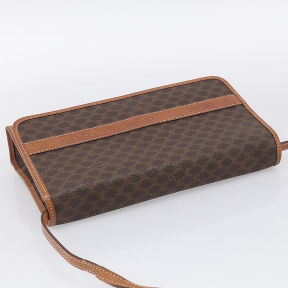 CELINE Macadam Canvas Shoulder Bag PVC Leather Brown Gold Auth ki7021A
