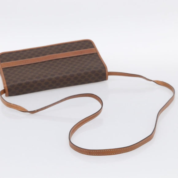 CELINE Macadam Canvas Shoulder Bag PVC Leather Brown Gold Auth ki7021A