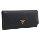 PRADA Wallet Safiano Leather Black Gold Auth ki7023V-1