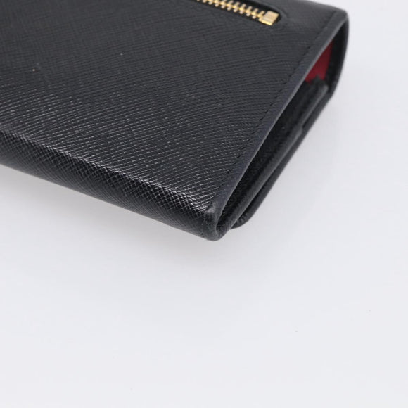PRADA Wallet Safiano Leather Black Gold Auth ki7023V