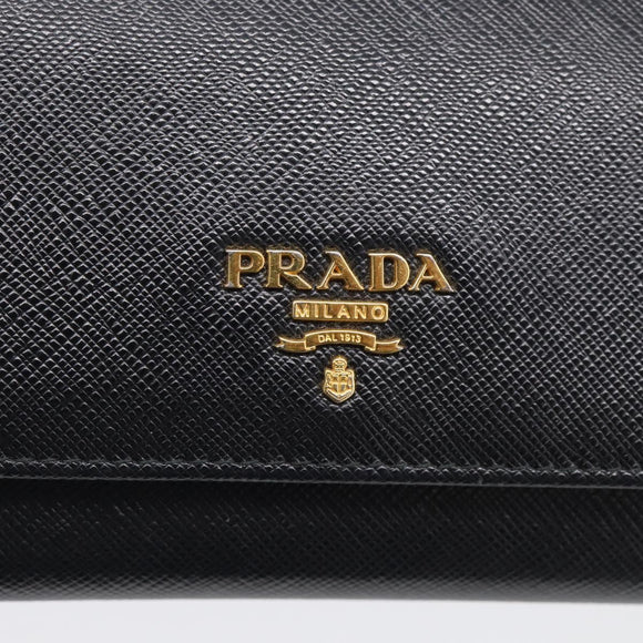 PRADA Wallet Safiano Leather Black Gold Auth ki7023V
