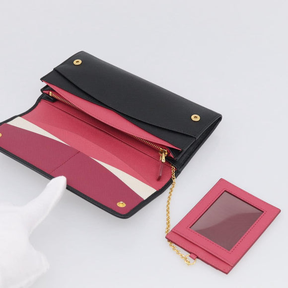 PRADA Wallet Safiano Leather Black Gold Auth ki7023V