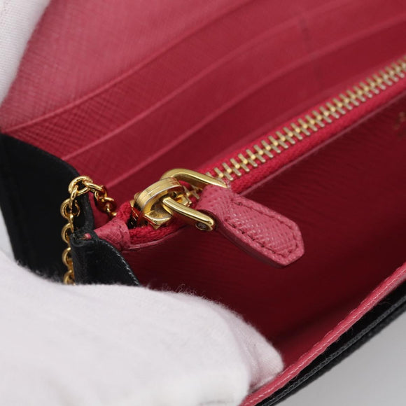 PRADA Wallet Safiano Leather Black Gold Auth ki7023V