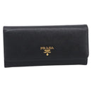 PRADA Wallet Safiano Leather Black Gold Auth ki7023V-2