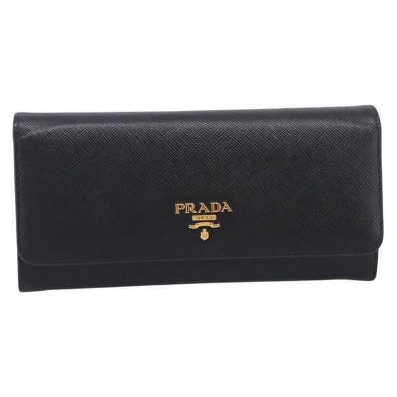 PRADA Wallet Safiano Leather Black Gold Auth ki7023V