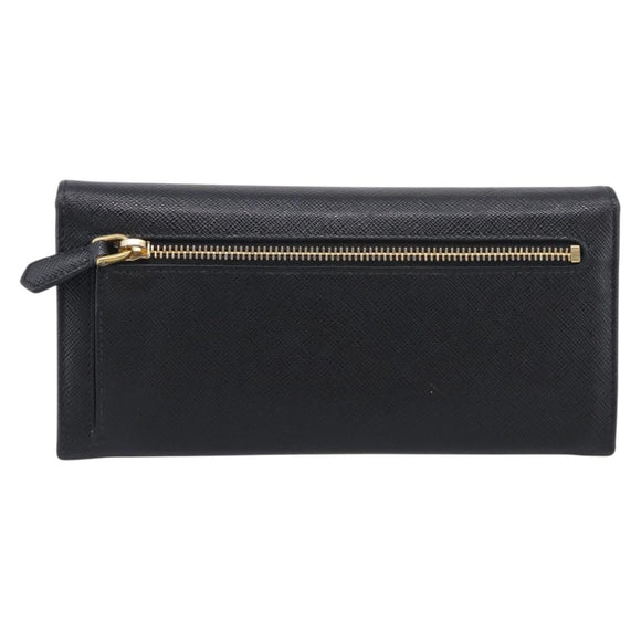 PRADA Wallet Safiano Leather Black Gold Auth ki7023V