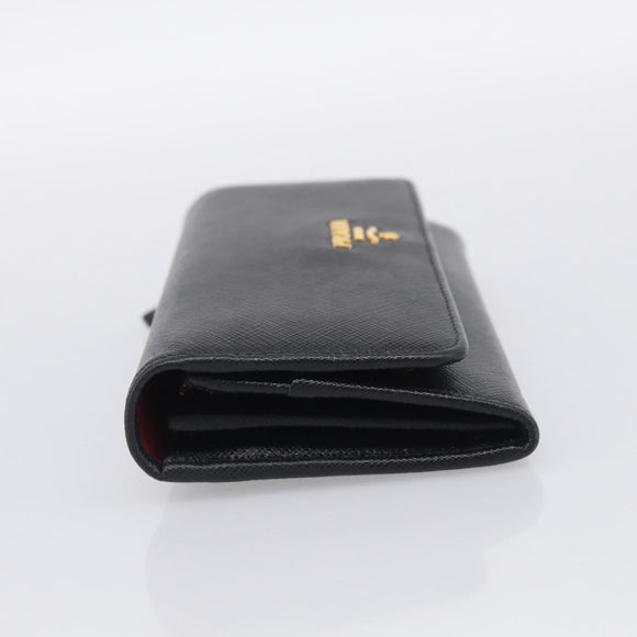 PRADA Wallet Safiano Leather Black Gold Auth ki7023V