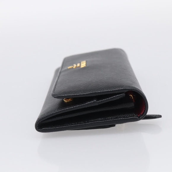 PRADA Wallet Safiano Leather Black Gold Auth ki7023V