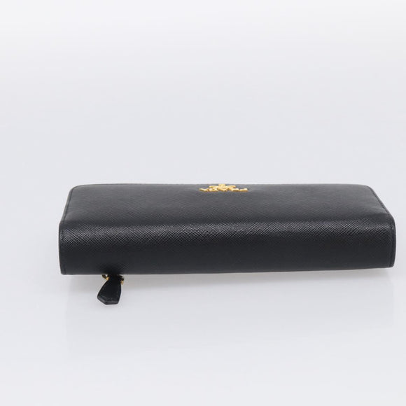 PRADA Wallet Safiano Leather Black Gold Auth ki7023V