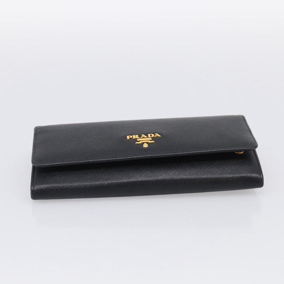 PRADA Wallet Safiano Leather Black Gold Auth ki7023V