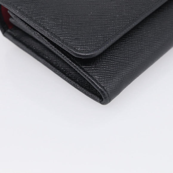 PRADA Wallet Safiano Leather Black Gold Auth ki7023V