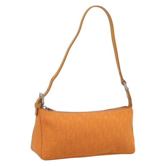 FENDI Zucchino Canvas Pouch Orange Silver Auth ki7024V