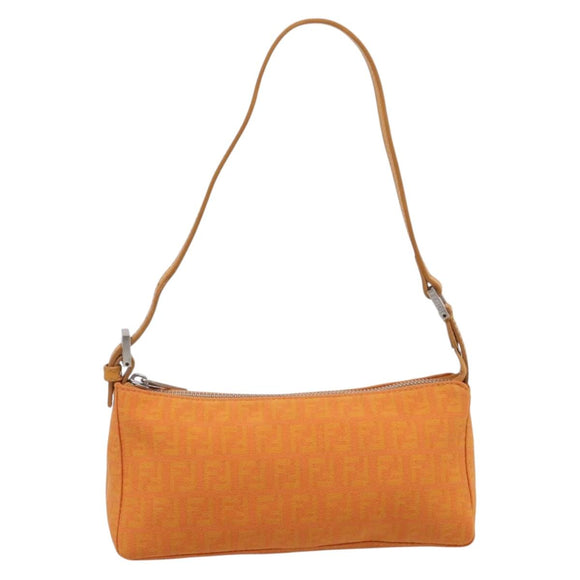 FENDI Zucchino Canvas Pouch Orange Silver Auth ki7024V