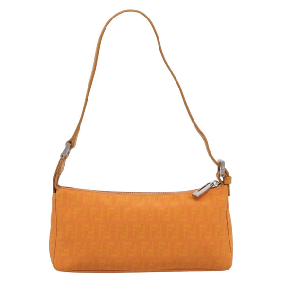 FENDI Zucchino Canvas Pouch Orange Silver Auth ki7024V