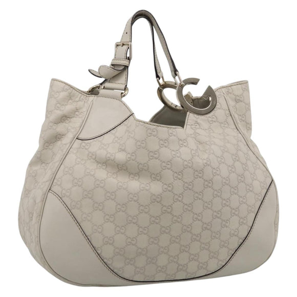 GUCCI GG Canvas Guccissima Shoulder Bag Leather Ivory Gold 203504 Auth ki7025M