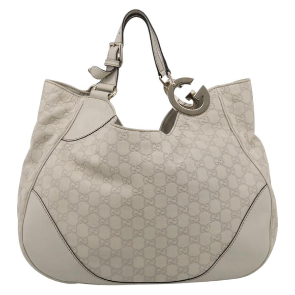 GUCCI GG Canvas Guccissima Shoulder Bag Leather Ivory Gold 203504 Auth ki7025M