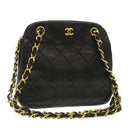 CHANEL Matelasse Clasp Chain Shoulder Bag Lamb Skin Black CC Auth kk164-1
