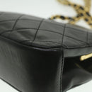 CHANEL Matelasse Clasp Chain Shoulder Bag Lamb Skin Black CC Auth kk164-15
