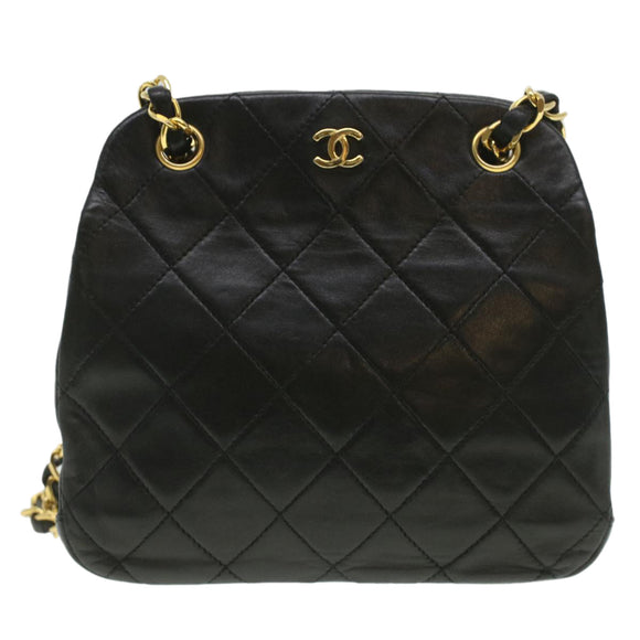 CHANEL Matelasse Clasp Chain Shoulder Bag Lamb Skin Black CC Auth kk164