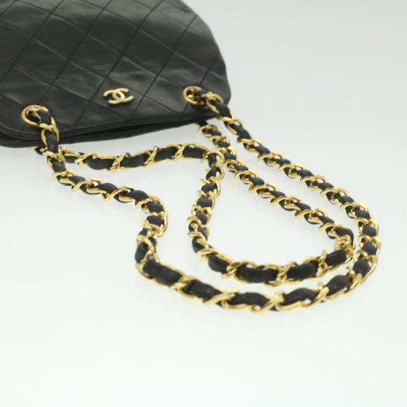 CHANEL Matelasse Clasp Chain Shoulder Bag Lamb Skin Black CC Auth kk164
