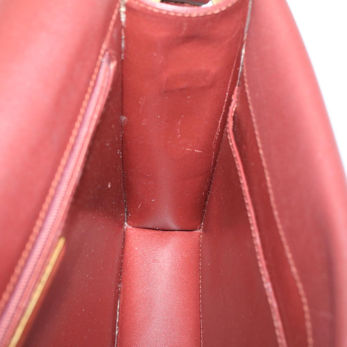 CARTIER Shoulder Bag Leather Red Auth kk192
