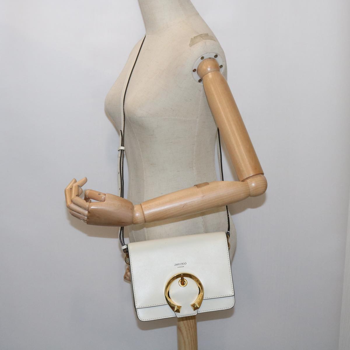 Jimmy Choo Madeline Shoulder Bag Leather White Auth kk197