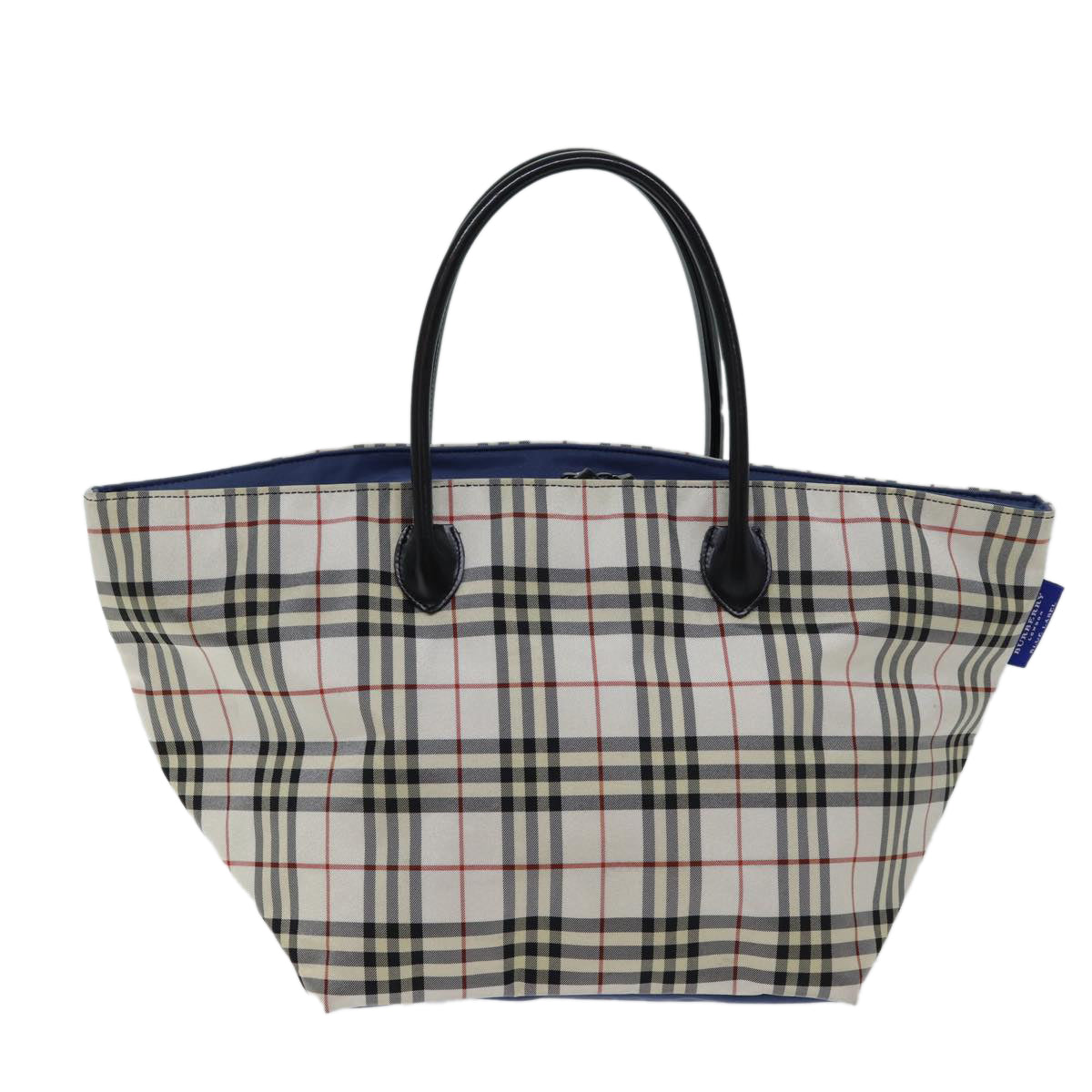 BURBERRY Nova Check Blue Label Tote Bag Nylon White Auth kk212 - 0