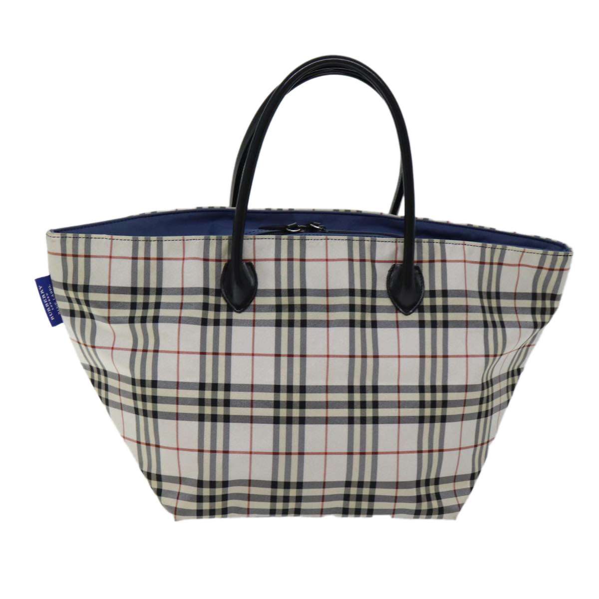 BURBERRY Nova Check Blue Label Tote Bag Nylon White Auth kk212