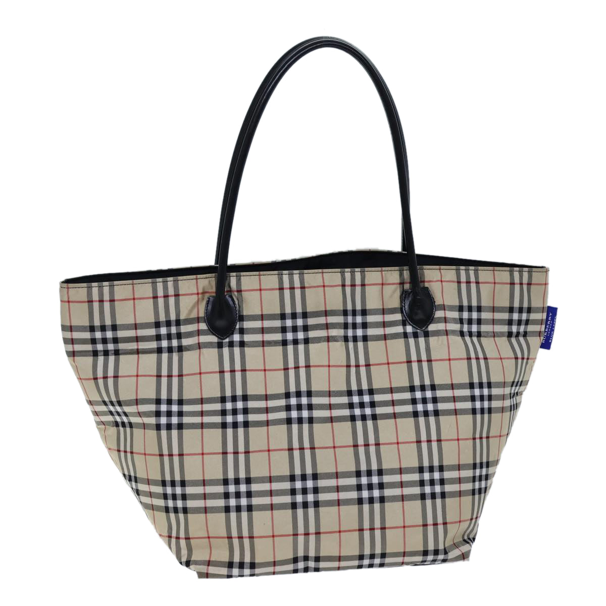 BURBERRY Nova Check Blue Label Tote Bag Nylon Beige Black Auth kk218