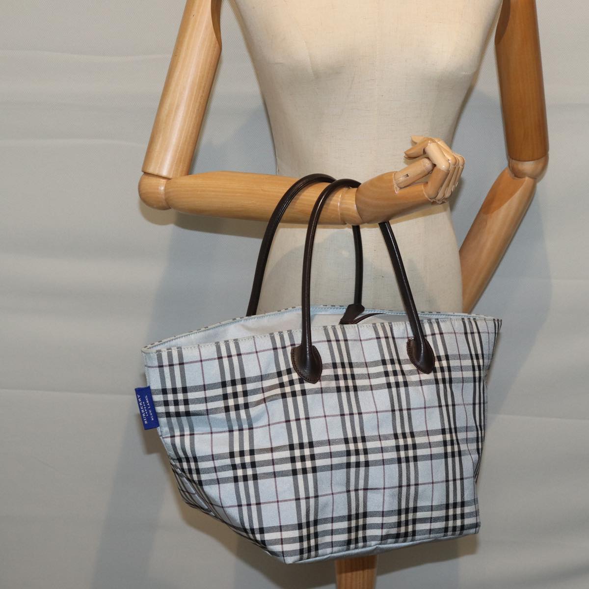 BURBERRY Nova Check Blue Label Tote Bag Nylon Blue Auth kk220