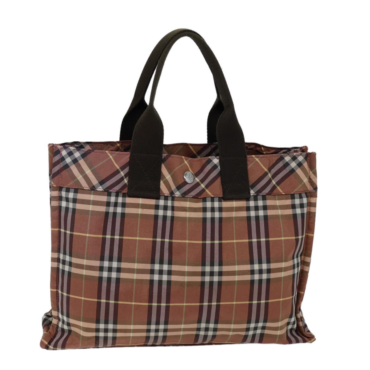 BURBERRY Nova Check Blue Label Hand Bag Nylon Orange Brown Auth kk222