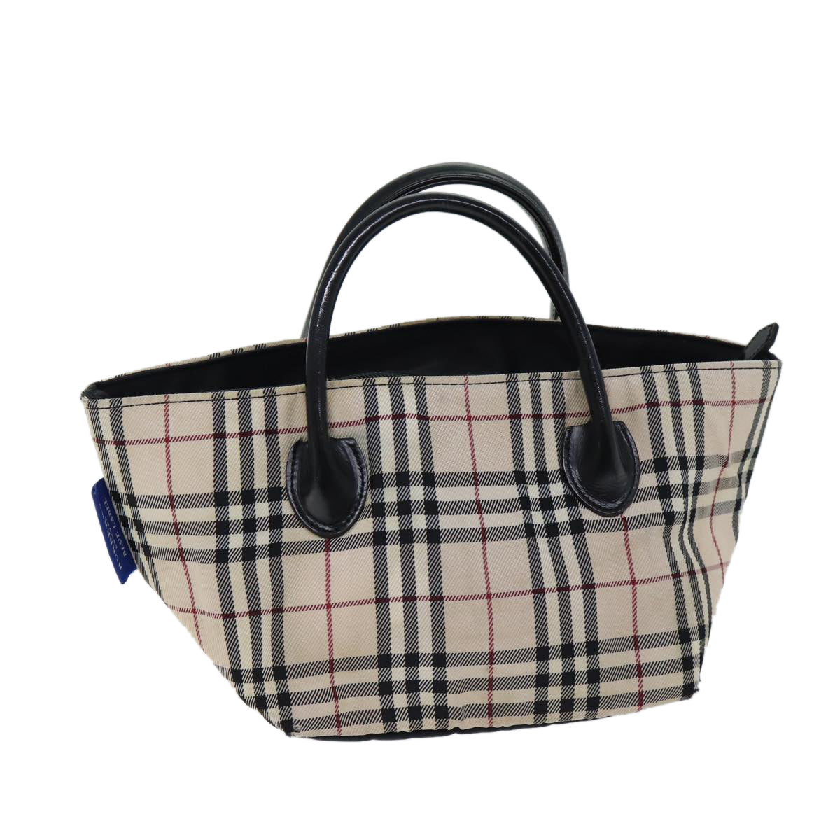 BURBERRY Nova Check Blue Label Hand Bag Nylon Beige Auth kk225