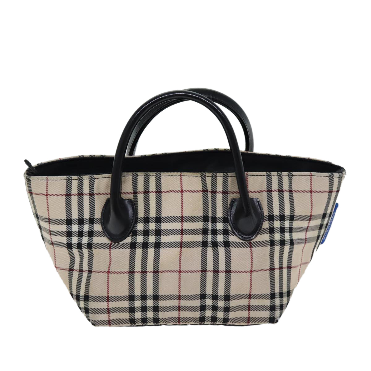 BURBERRY Nova Check Blue Label Hand Bag Nylon Beige Auth kk225 - 0