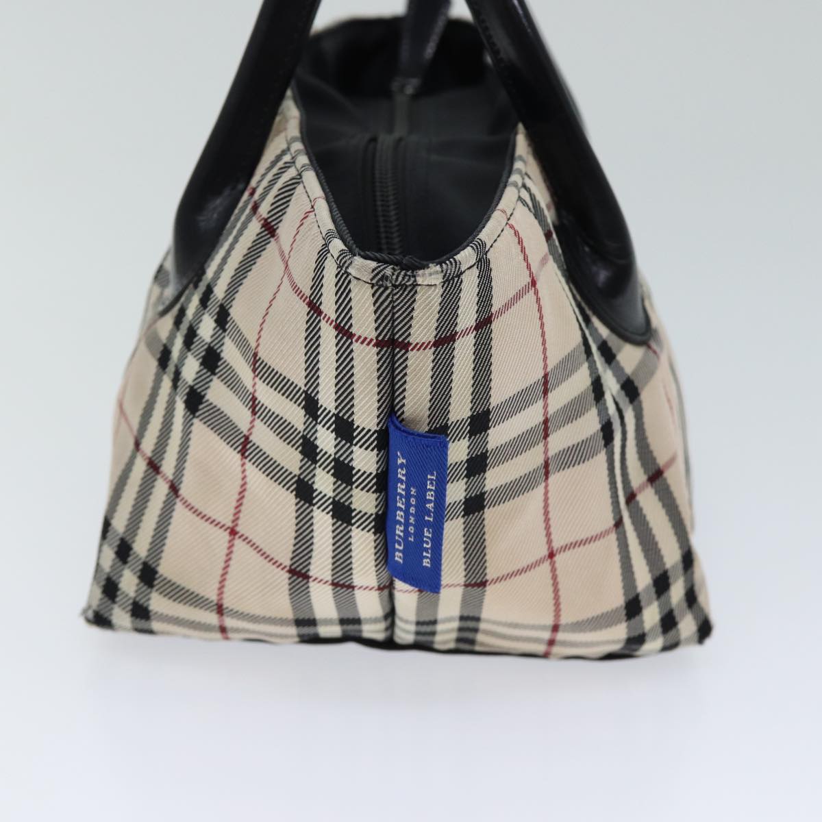 BURBERRY Nova Check Blue Label Hand Bag Nylon Beige Auth kk225