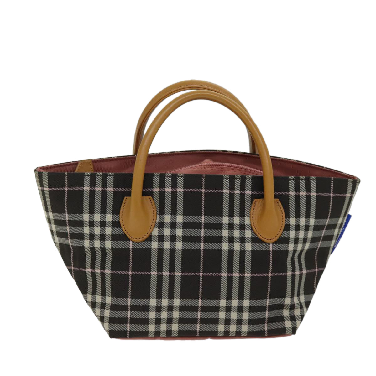 BURBERRY Nova Check Blue Label Hand Bag Nylon Brown Auth kk228