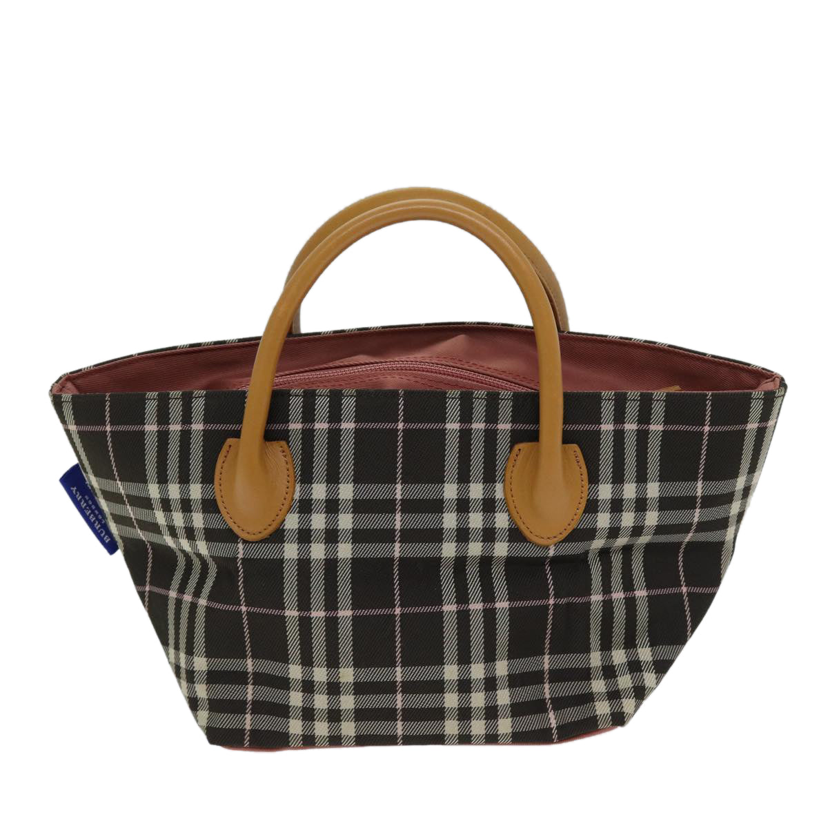 BURBERRY Nova Check Blue Label Hand Bag Nylon Brown Auth kk228